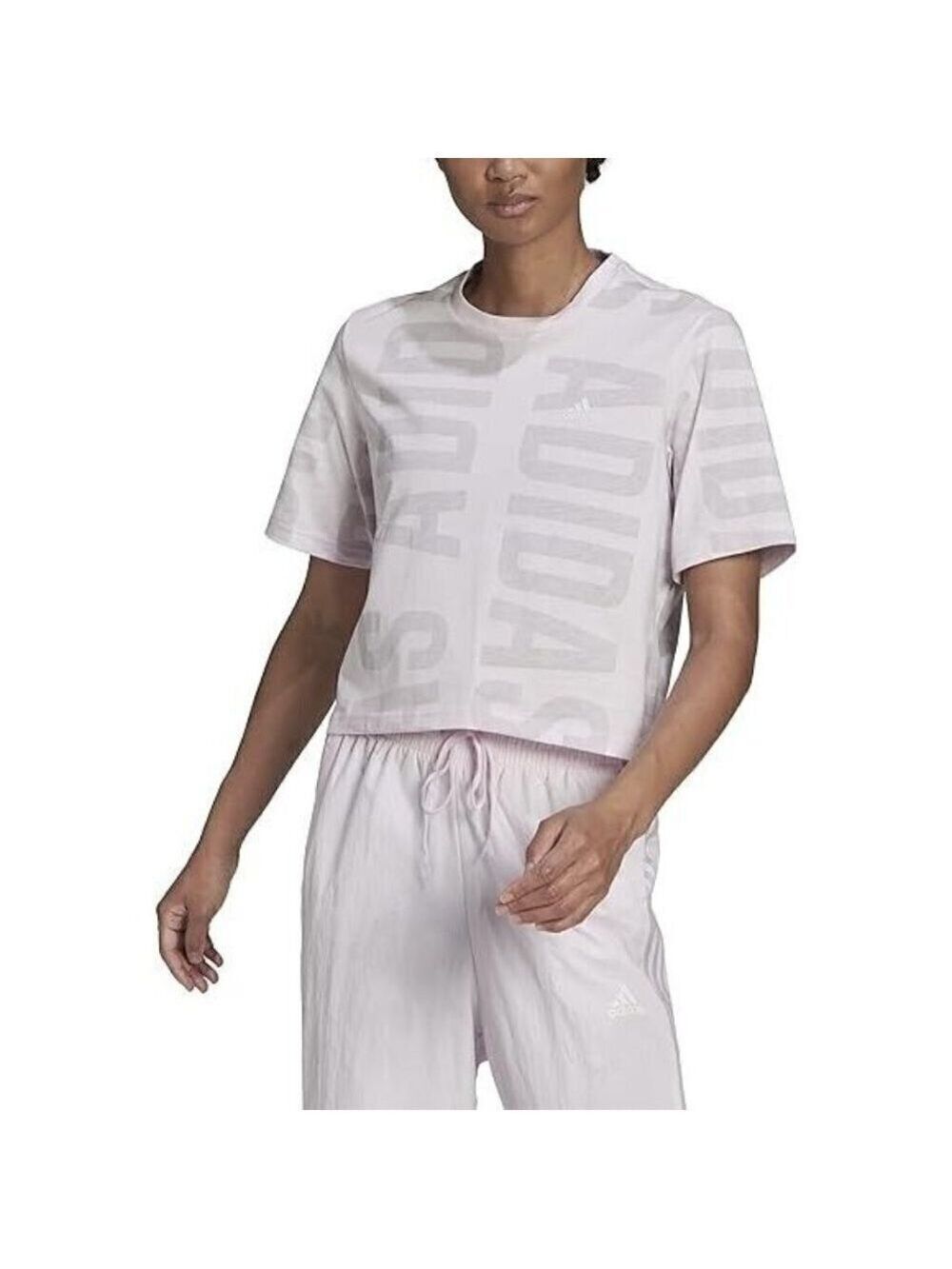 Adidas BNWOT sz XSmall crop too "almost pink" tshirt NEW print allover